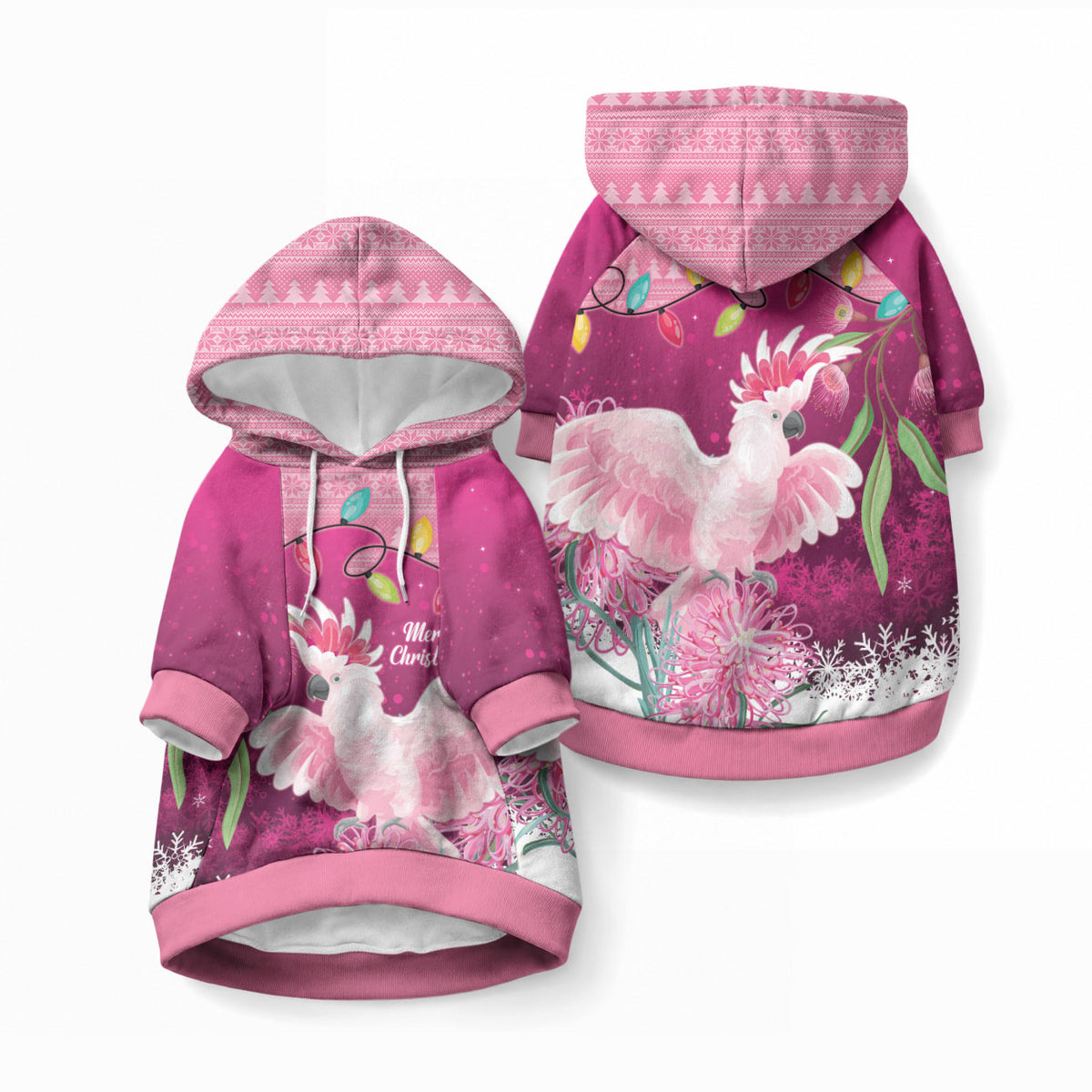 Pink Cockatoo Australia Christmas Pet Hoodie Grevillea Eucalyptus Blossoms