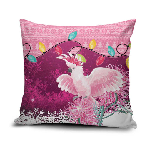 Pink Cockatoo Australia Christmas Pillow Cover Grevillea Eucalyptus Blossoms - Aussie Hoodie