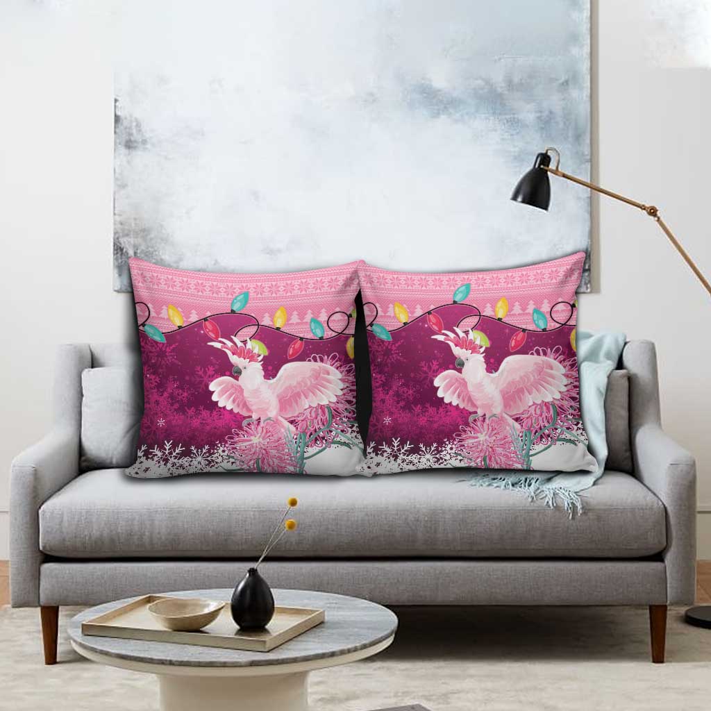 Pink Cockatoo Australia Christmas Pillow Cover Grevillea Eucalyptus Blossoms - Aussie Hoodie