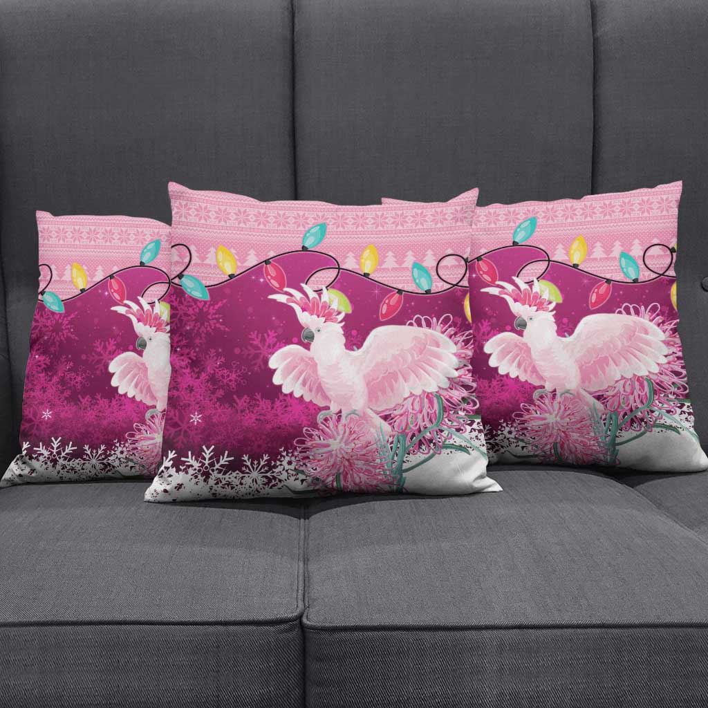 Pink Cockatoo Australia Christmas Pillow Cover Grevillea Eucalyptus Blossoms - Aussie Hoodie