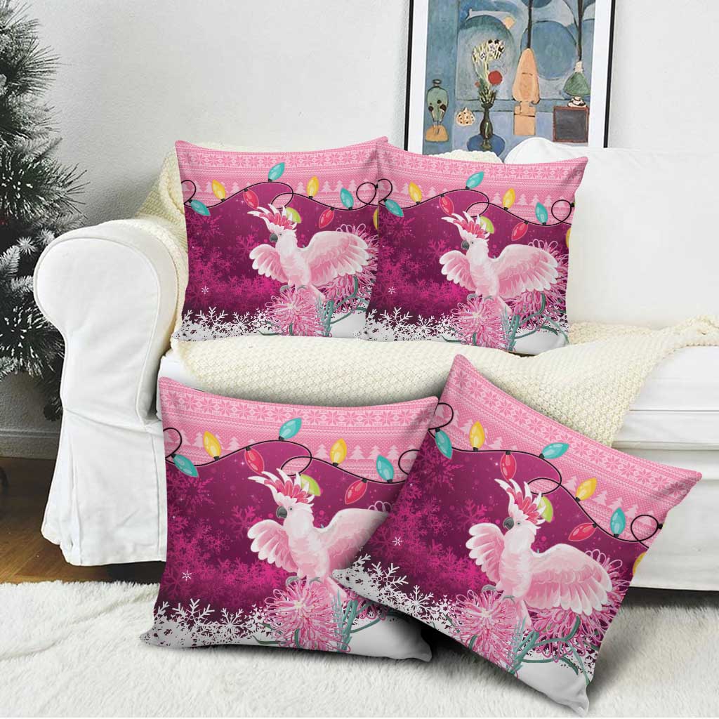 Pink Cockatoo Australia Christmas Pillow Cover Grevillea Eucalyptus Blossoms - Aussie Hoodie