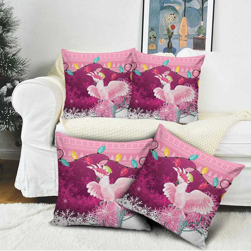 Pink Cockatoo Australia Christmas Pillow Cover Grevillea Eucalyptus Blossoms - Aussie Hoodie