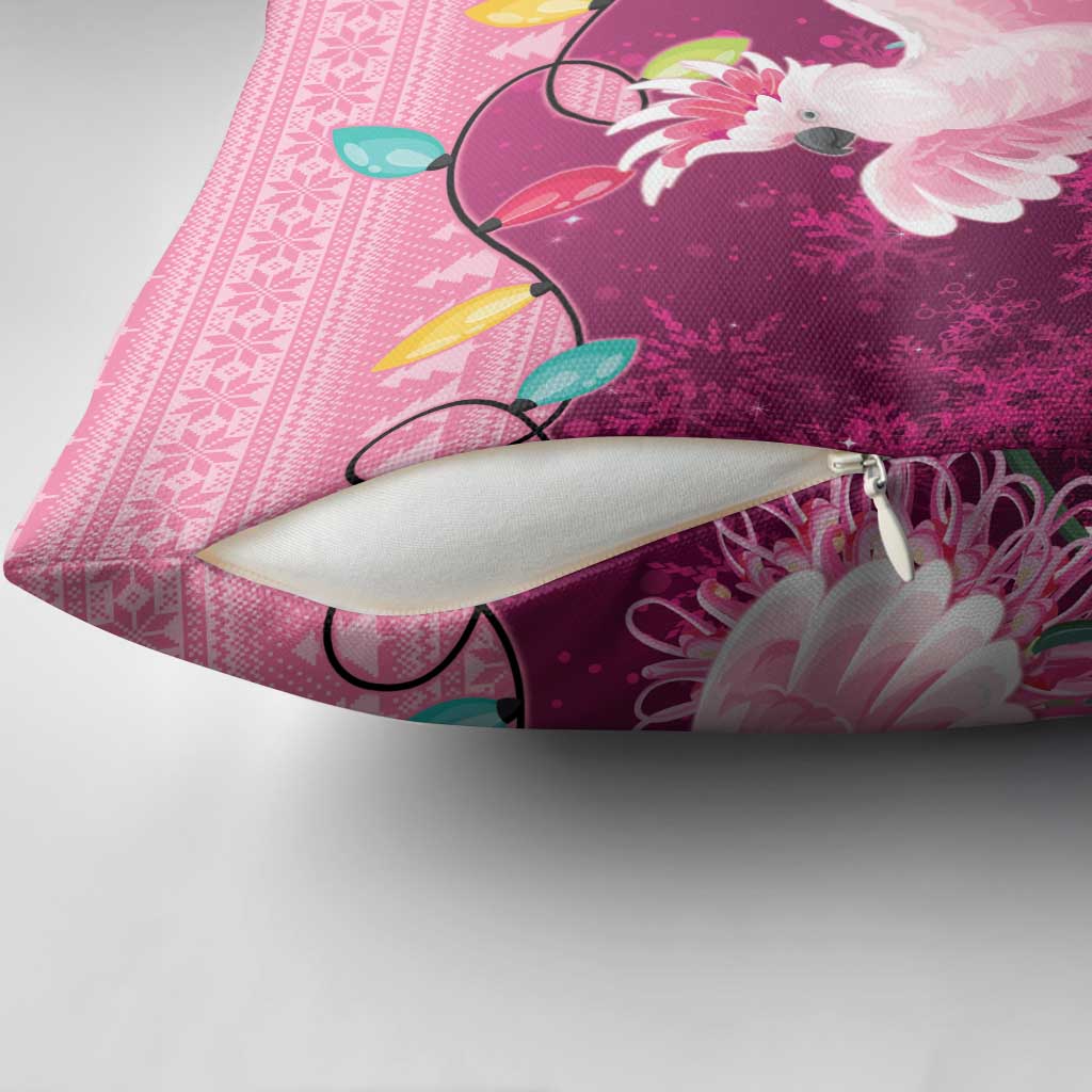 Pink Cockatoo Australia Christmas Pillow Cover Grevillea Eucalyptus Blossoms - Aussie Hoodie