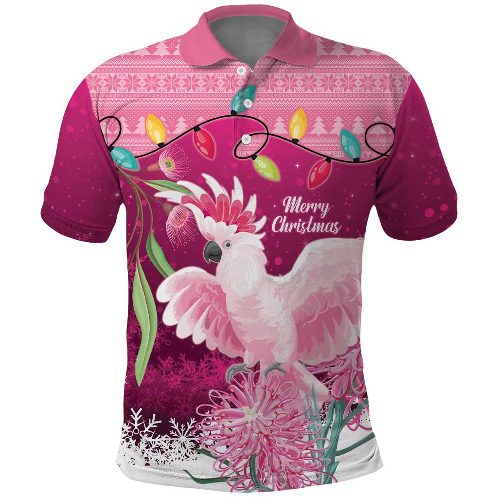 Pink Cockatoo Australia Christmas Polo Shirt Grevillea Eucalyptus Blossoms - Aussie Hoodie
