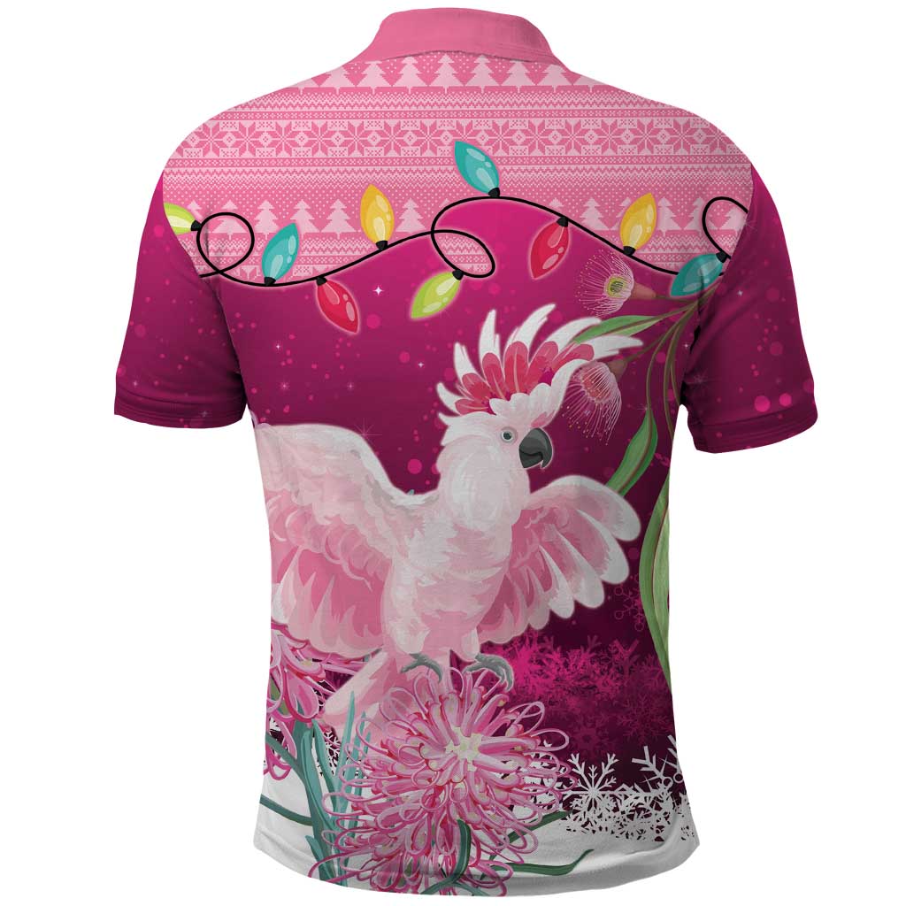 Pink Cockatoo Australia Christmas Polo Shirt Grevillea Eucalyptus Blossoms - Aussie Hoodie