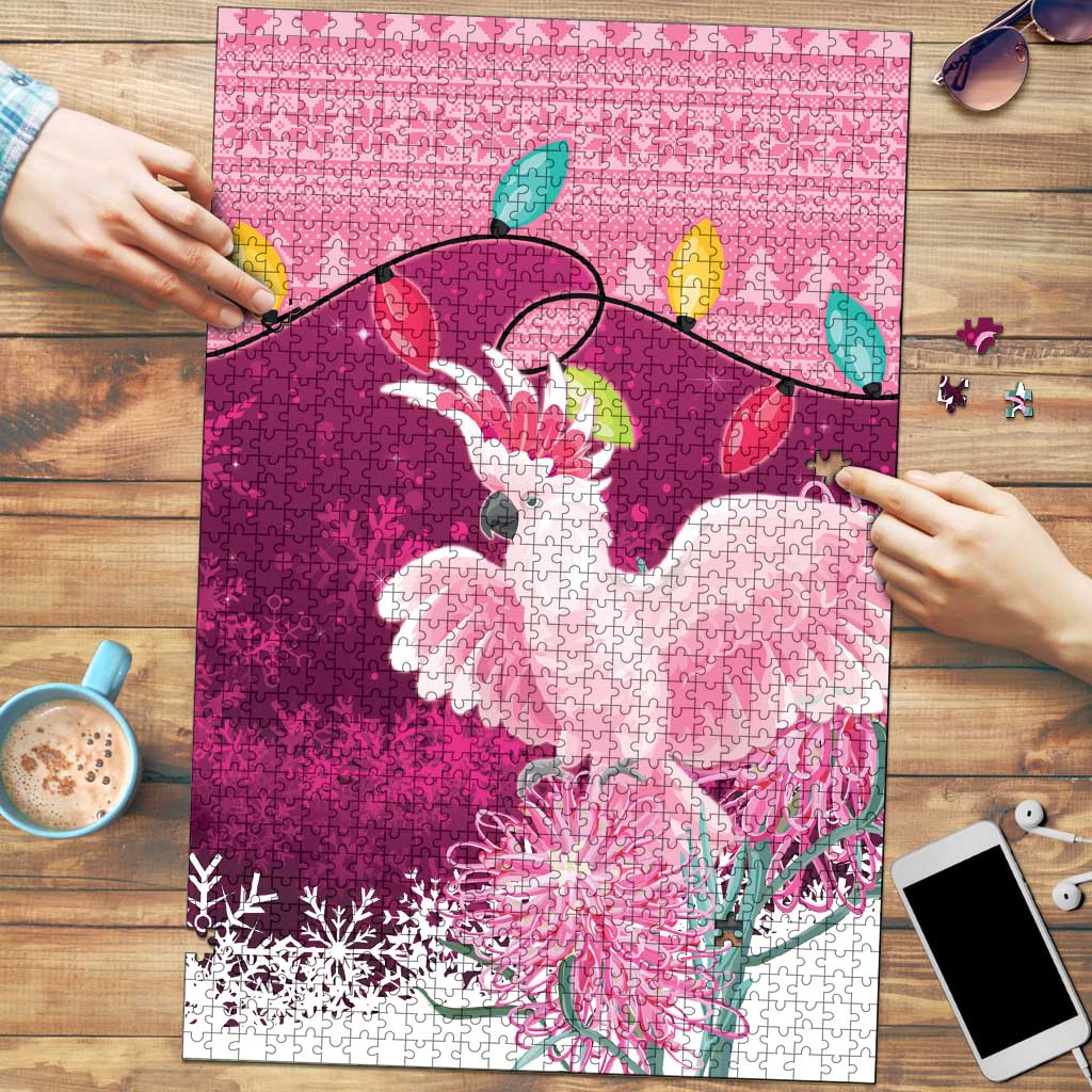 Pink Cockatoo Australia Christmas Puzzle Grevillea Eucalyptus Blossoms - Aussie Hoodie