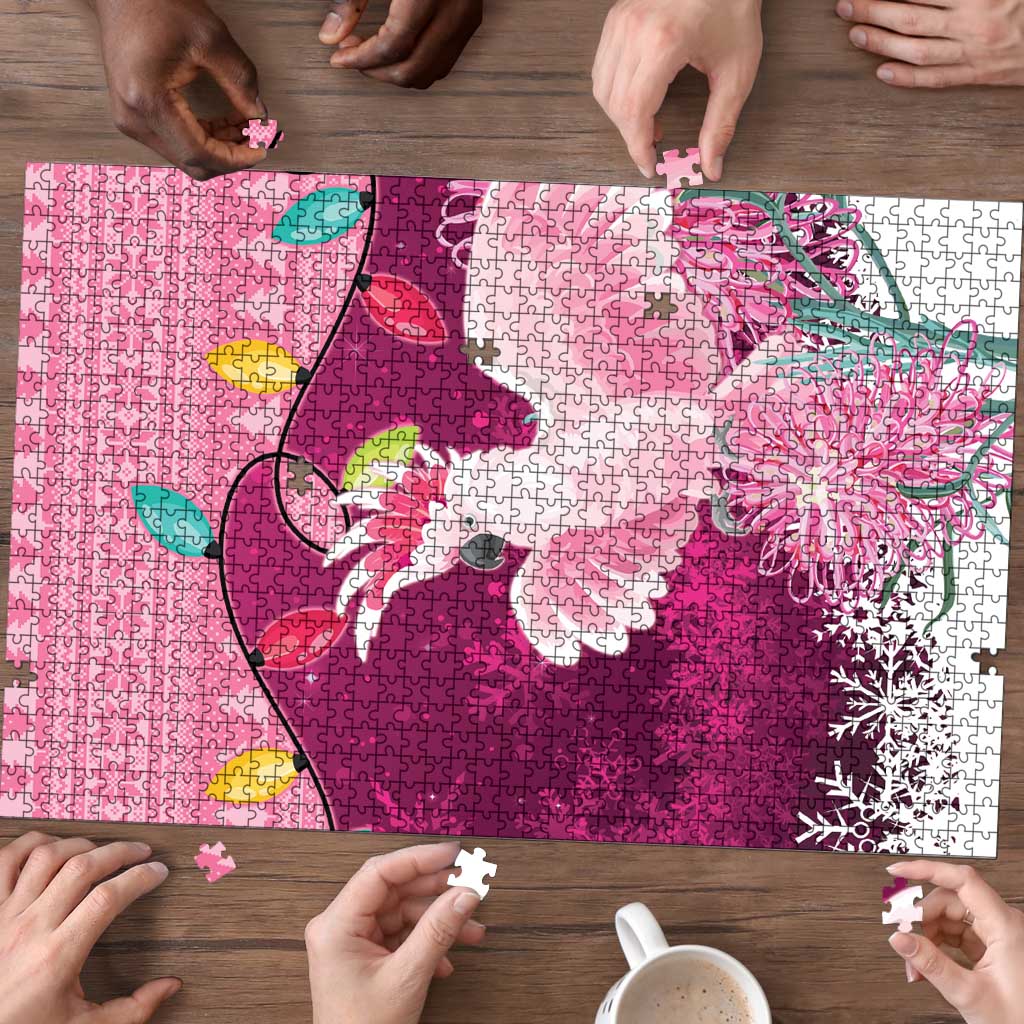 Pink Cockatoo Australia Christmas Puzzle Grevillea Eucalyptus Blossoms - Aussie Hoodie