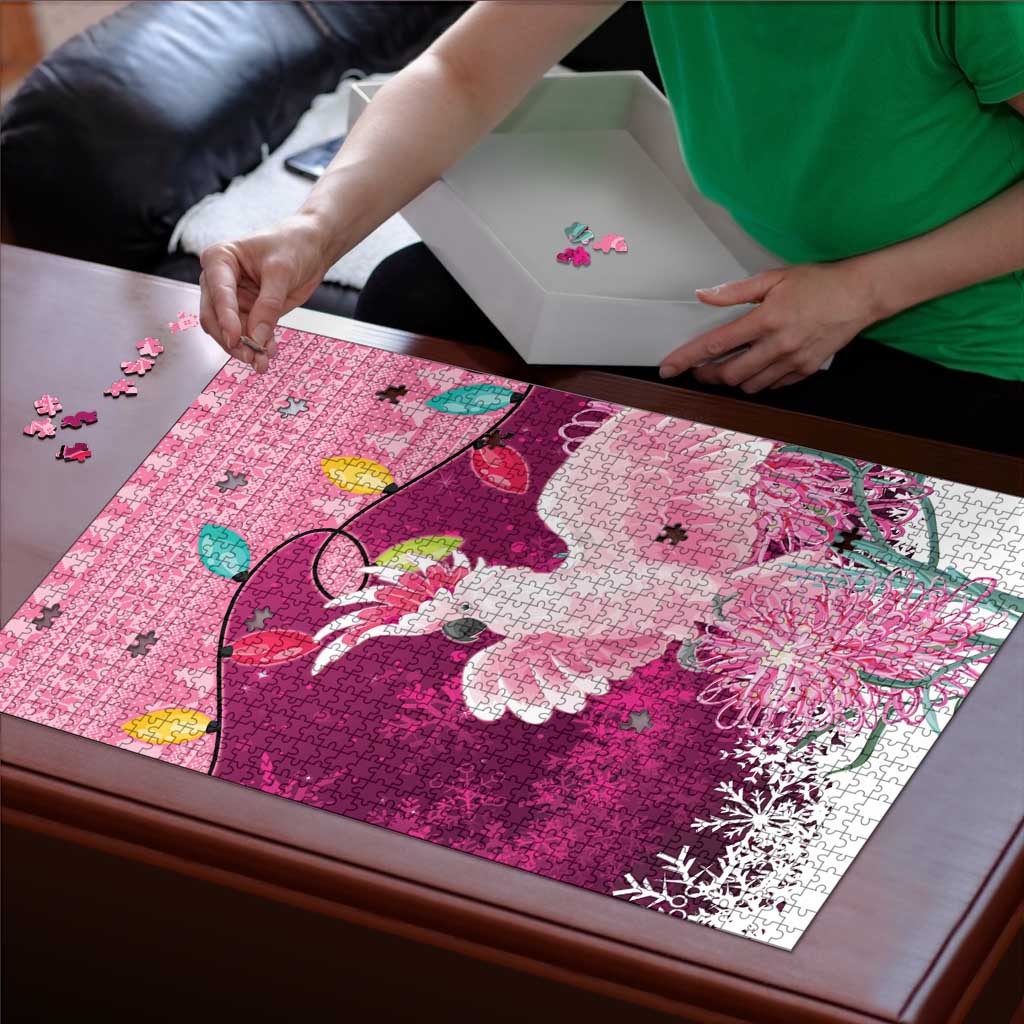 Pink Cockatoo Australia Christmas Puzzle Grevillea Eucalyptus Blossoms - Aussie Hoodie