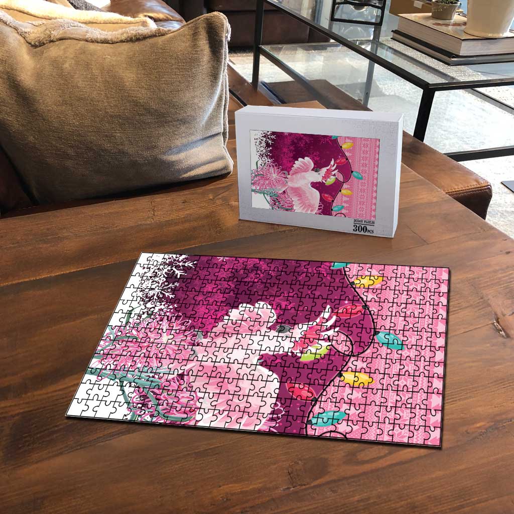 Pink Cockatoo Australia Christmas Puzzle Grevillea Eucalyptus Blossoms - Aussie Hoodie