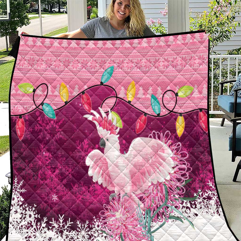 Pink Cockatoo Australia Christmas Quilt Grevillea Eucalyptus Blossoms - Aussie Hoodie