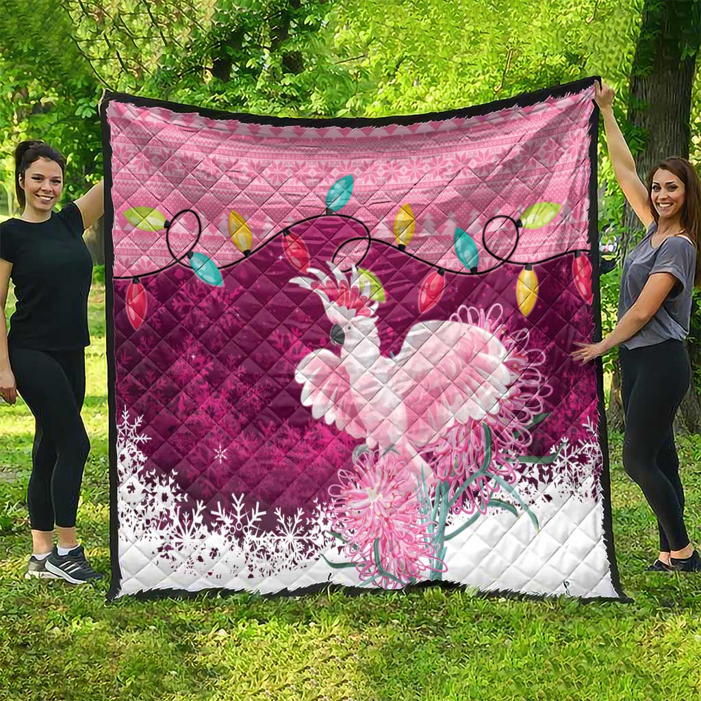 Pink Cockatoo Australia Christmas Quilt Grevillea Eucalyptus Blossoms - Aussie Hoodie