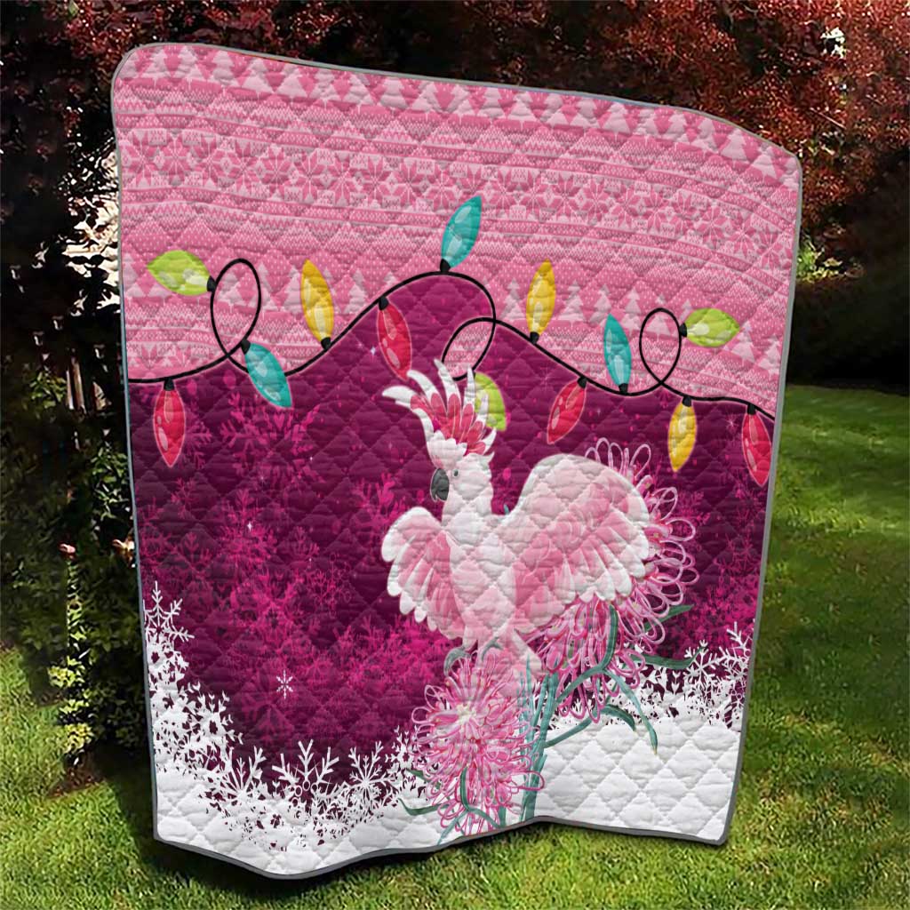 Pink Cockatoo Australia Christmas Quilt Grevillea Eucalyptus Blossoms - Aussie Hoodie
