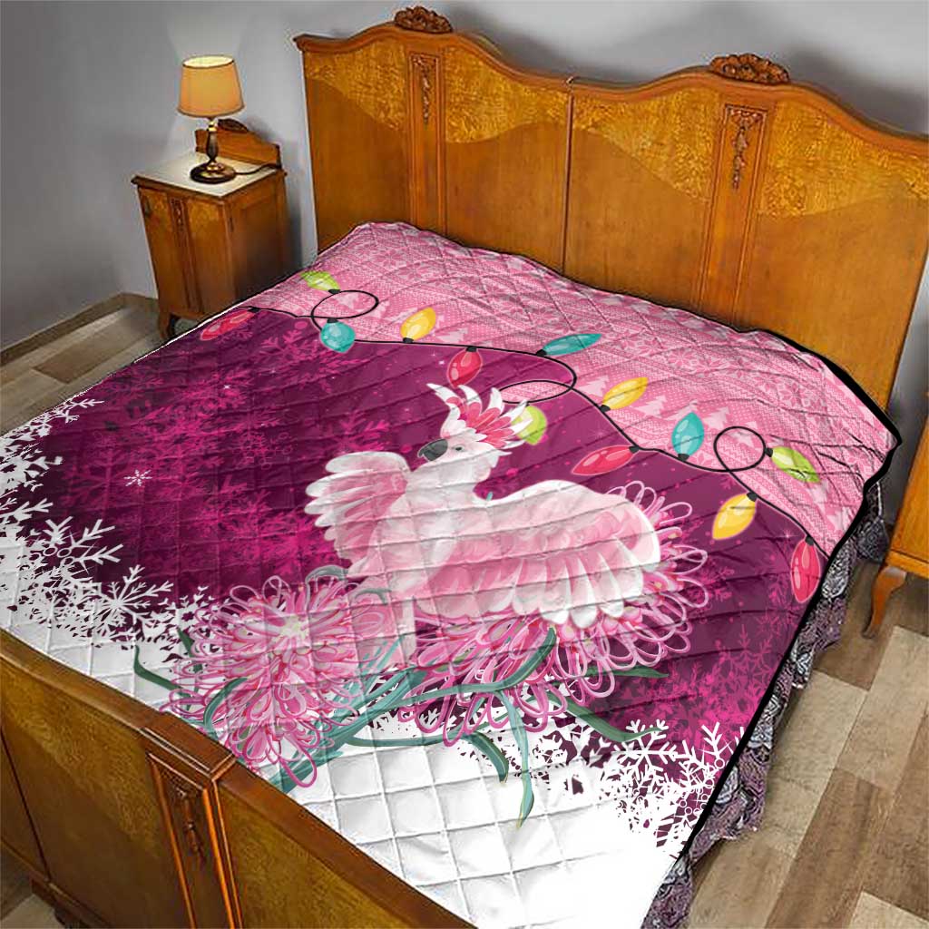 Pink Cockatoo Australia Christmas Quilt Grevillea Eucalyptus Blossoms - Aussie Hoodie