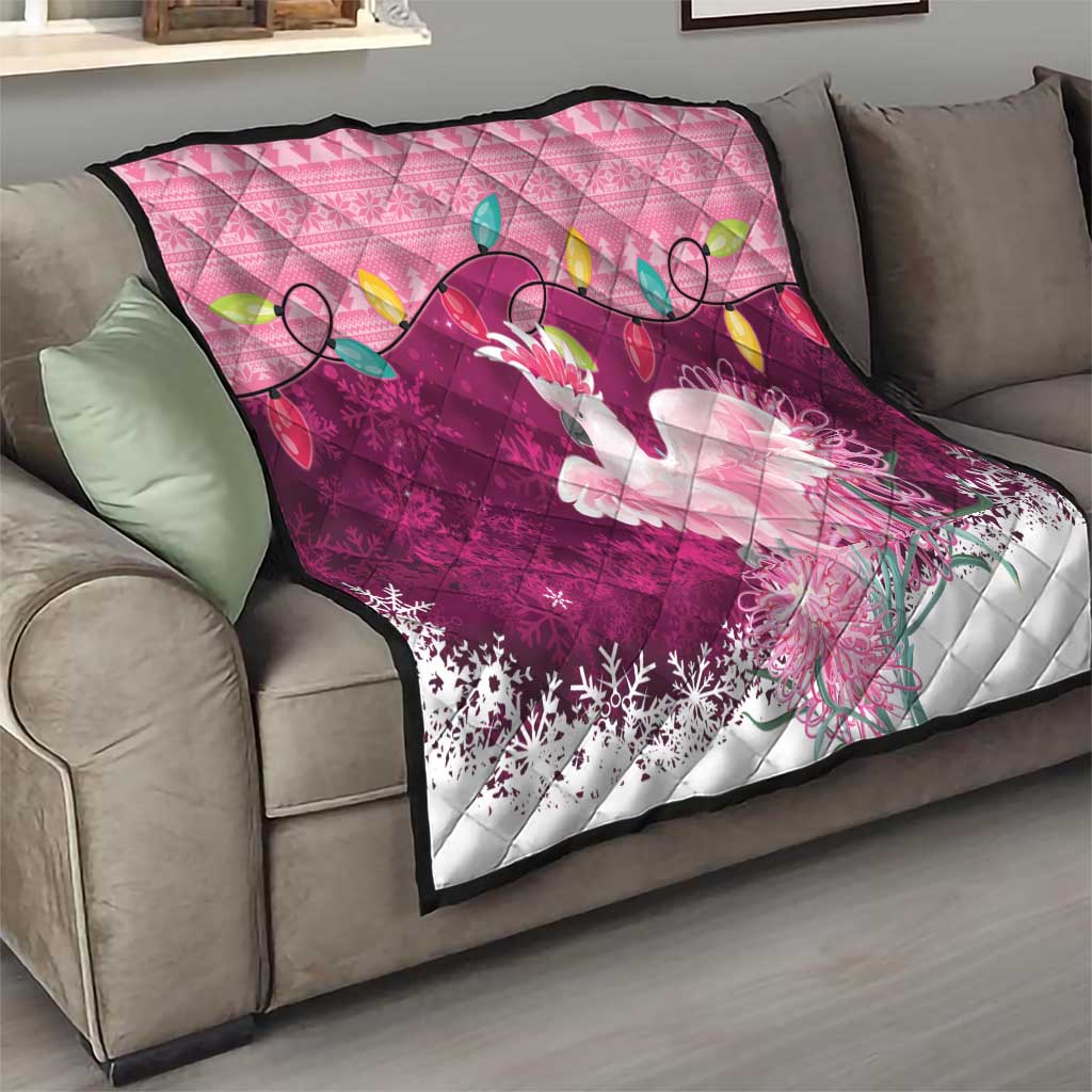 Pink Cockatoo Australia Christmas Quilt Grevillea Eucalyptus Blossoms - Aussie Hoodie