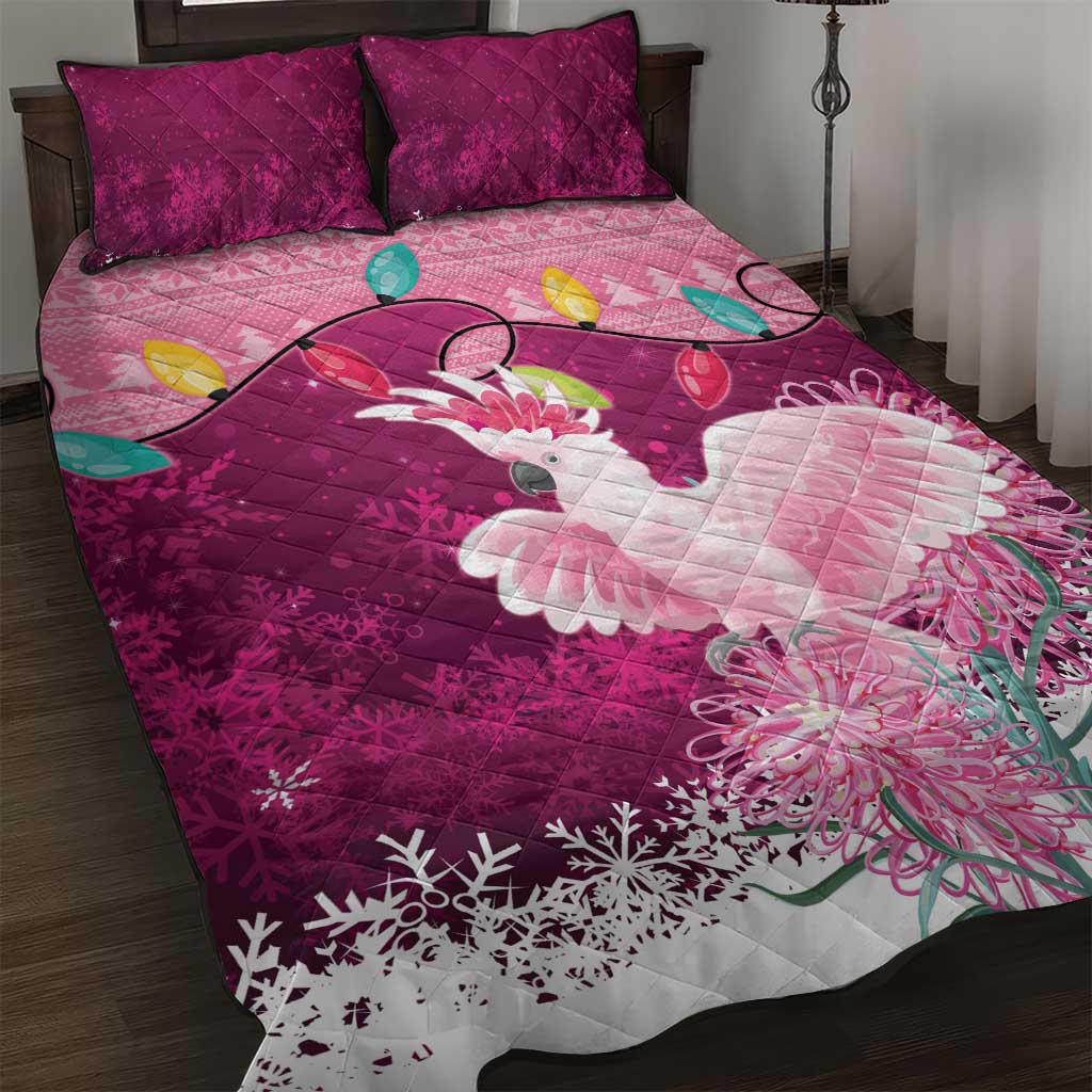 Pink Cockatoo Australia Christmas Quilt Bed Set Grevillea Eucalyptus Blossoms - Aussie Hoodie