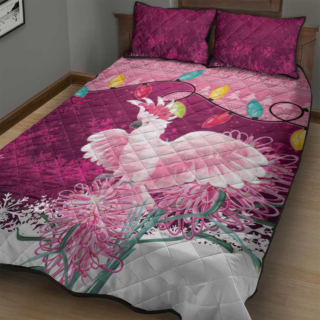 Pink Cockatoo Australia Christmas Quilt Bed Set Grevillea Eucalyptus Blossoms - Aussie Hoodie