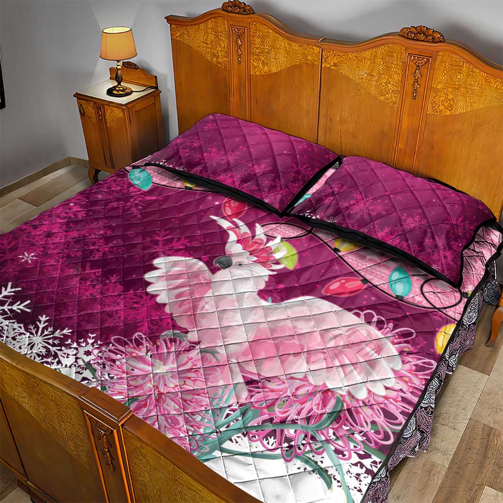 Pink Cockatoo Australia Christmas Quilt Bed Set Grevillea Eucalyptus Blossoms - Aussie Hoodie
