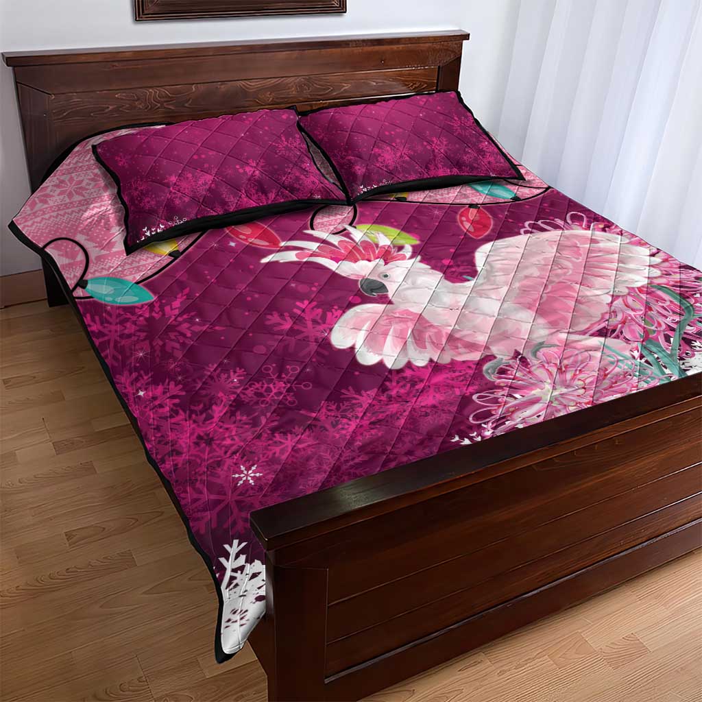 Pink Cockatoo Australia Christmas Quilt Bed Set Grevillea Eucalyptus Blossoms - Aussie Hoodie
