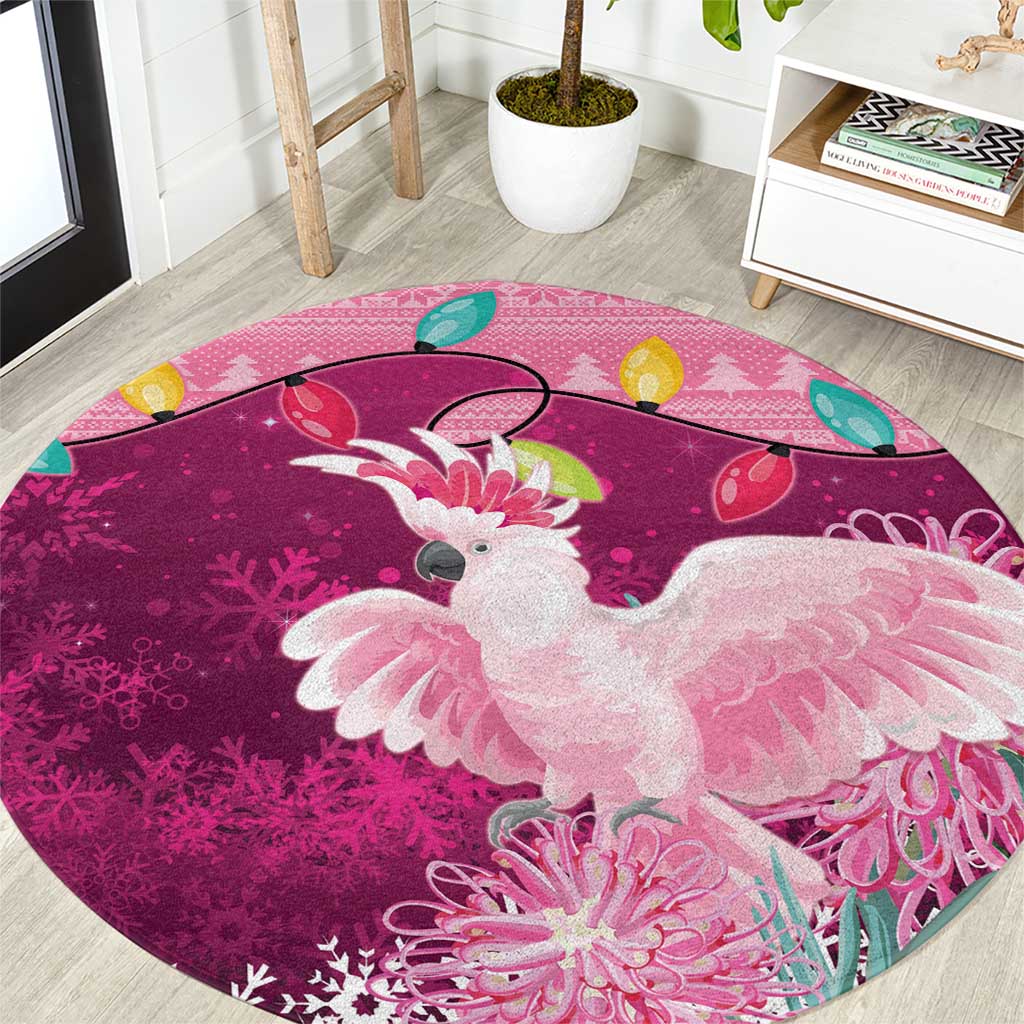 Pink Cockatoo Australia Christmas Round Carpet Grevillea Eucalyptus Blossoms - Aussie Hoodie