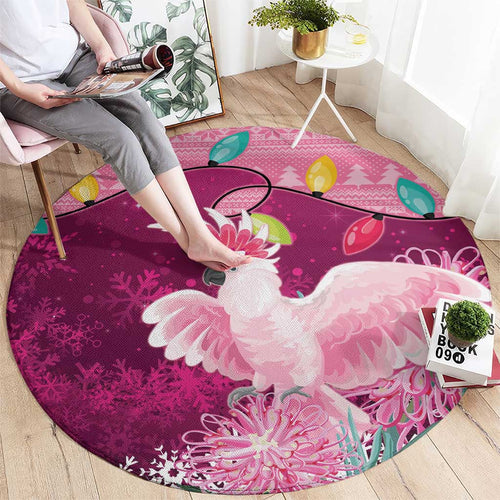 Pink Cockatoo Australia Christmas Round Carpet Grevillea Eucalyptus Blossoms - Aussie Hoodie