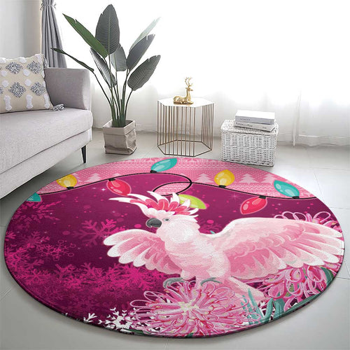 Pink Cockatoo Australia Christmas Round Carpet Grevillea Eucalyptus Blossoms - Aussie Hoodie