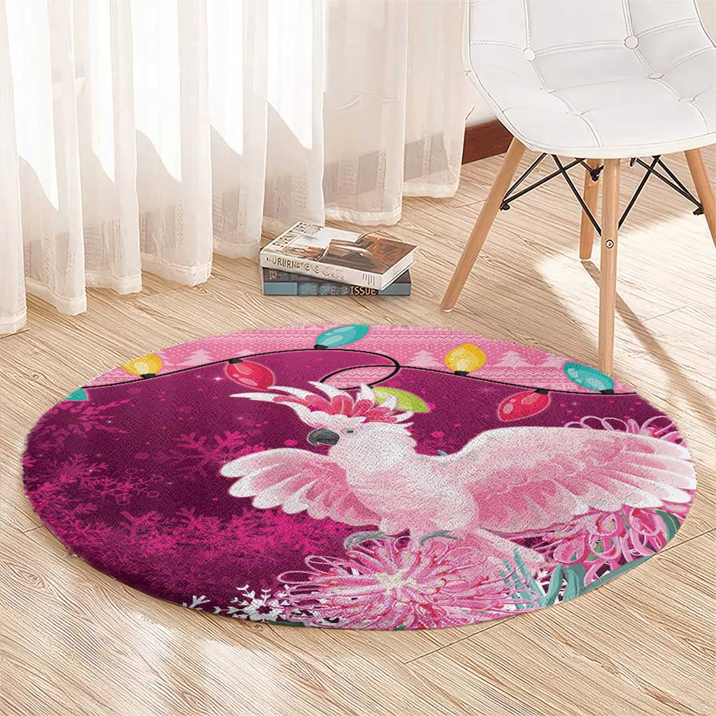 Pink Cockatoo Australia Christmas Round Carpet Grevillea Eucalyptus Blossoms - Aussie Hoodie