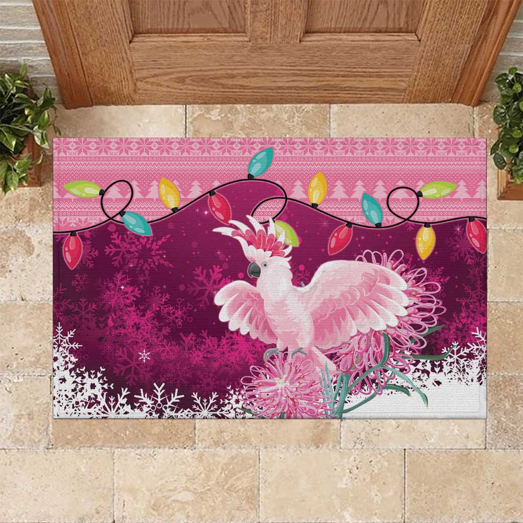 Pink Cockatoo Australia Christmas Rubber Doormat Grevillea Eucalyptus Blossoms - Aussie Hoodie