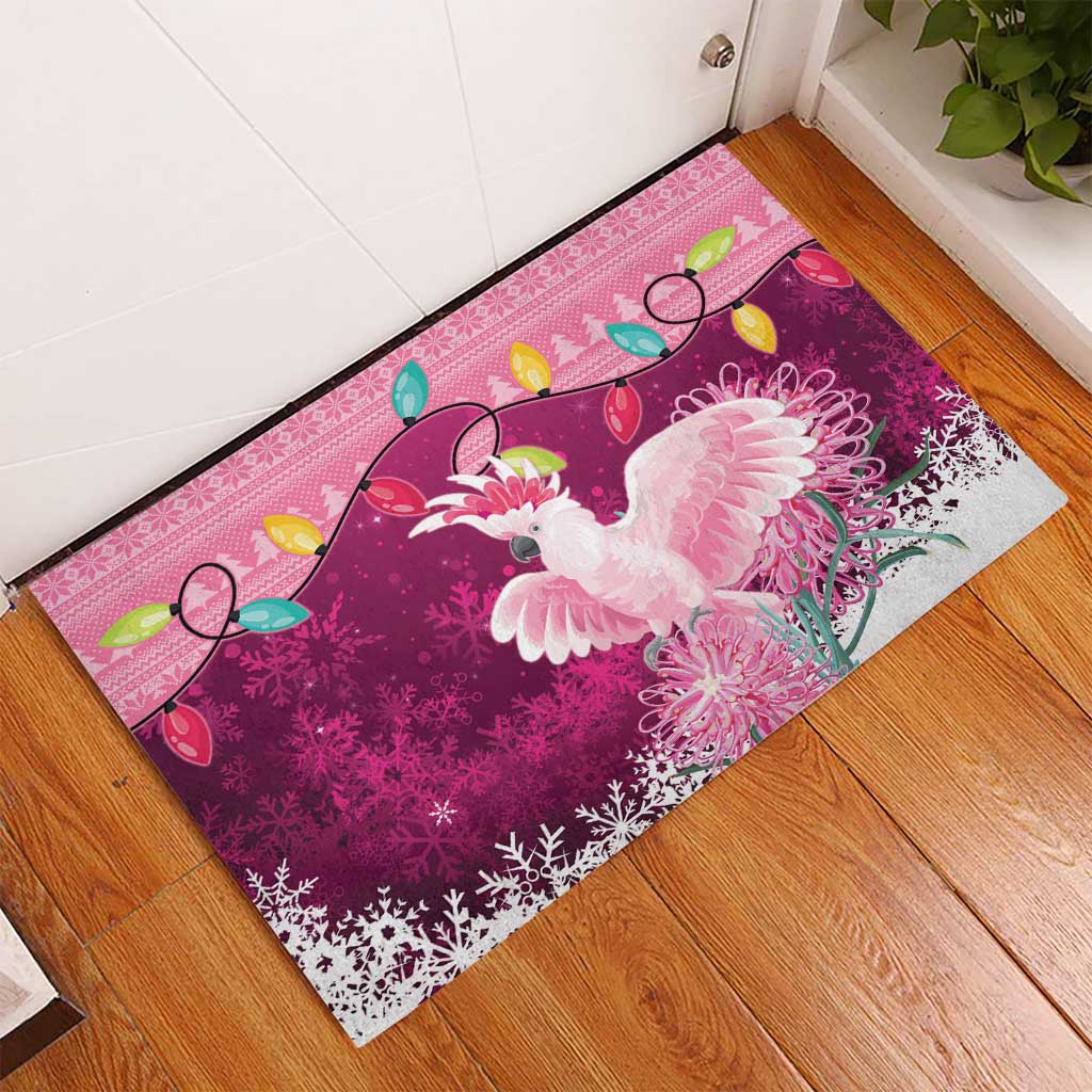 Pink Cockatoo Australia Christmas Rubber Doormat Grevillea Eucalyptus Blossoms - Aussie Hoodie