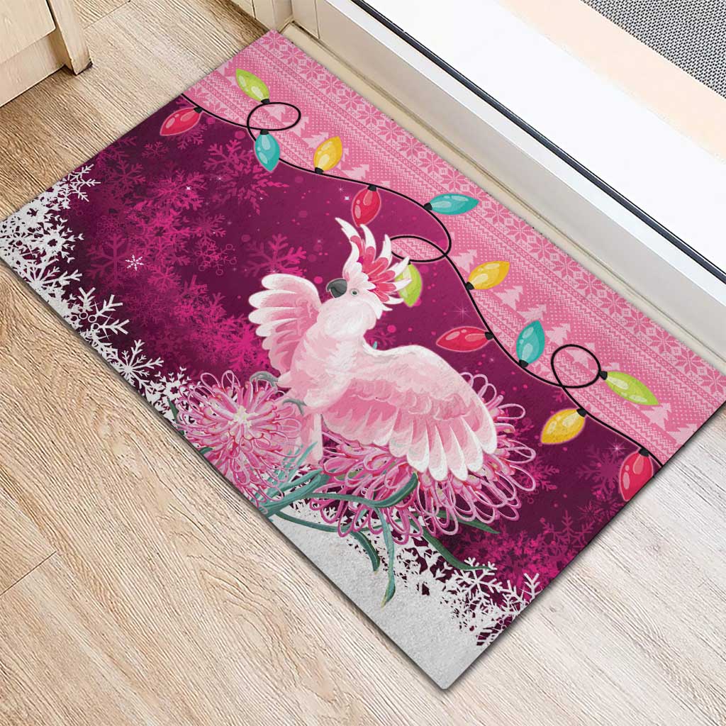 Pink Cockatoo Australia Christmas Rubber Doormat Grevillea Eucalyptus Blossoms - Aussie Hoodie