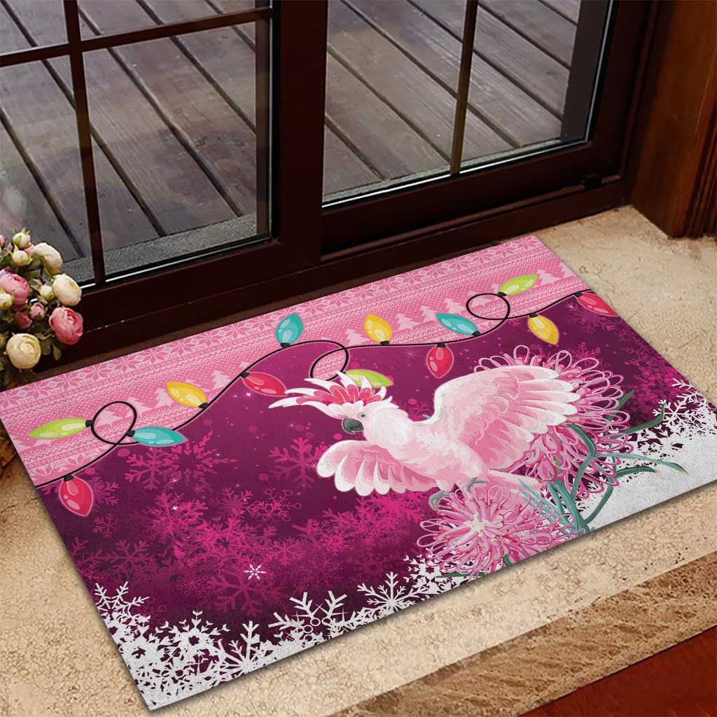 Pink Cockatoo Australia Christmas Rubber Doormat Grevillea Eucalyptus Blossoms - Aussie Hoodie