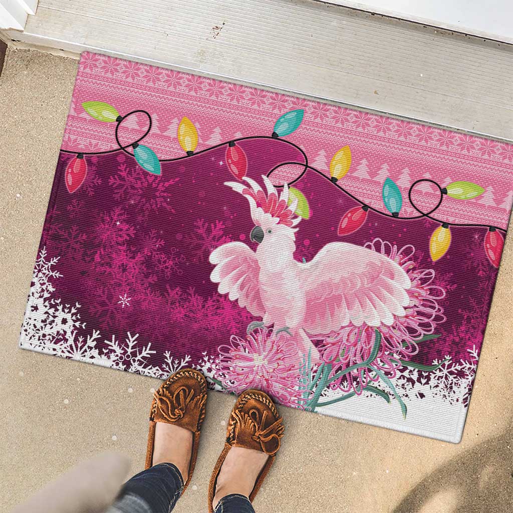 Pink Cockatoo Australia Christmas Rubber Doormat Grevillea Eucalyptus Blossoms - Aussie Hoodie