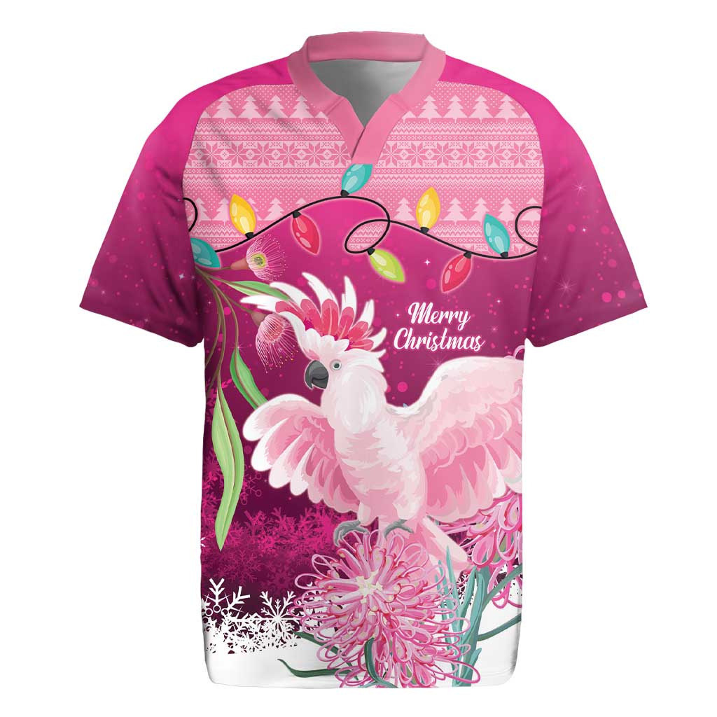 Pink Cockatoo Australia Christmas Rugby Jersey Grevillea Eucalyptus Blossoms - Aussie Hoodie