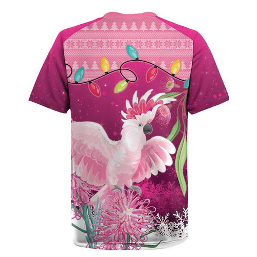 Pink Cockatoo Australia Christmas Rugby Jersey Grevillea Eucalyptus Blossoms - Aussie Hoodie