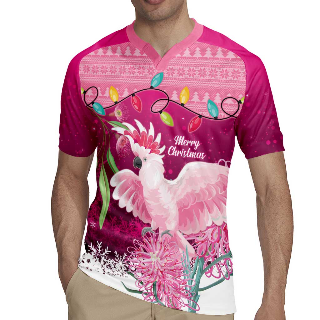 Pink Cockatoo Australia Christmas Rugby Jersey Grevillea Eucalyptus Blossoms - Aussie Hoodie