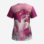 Pink Cockatoo Australia Christmas Scrub Top Grevillea Eucalyptus Blossoms - Aussie Hoodie