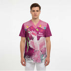 Pink Cockatoo Australia Christmas Scrub Top Grevillea Eucalyptus Blossoms - Aussie Hoodie