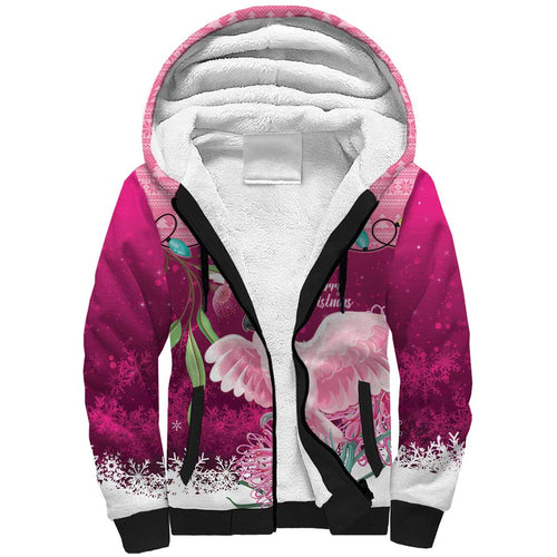 Pink Cockatoo Australia Christmas Sherpa Hoodie Grevillea Eucalyptus Blossoms - Aussie Hoodie