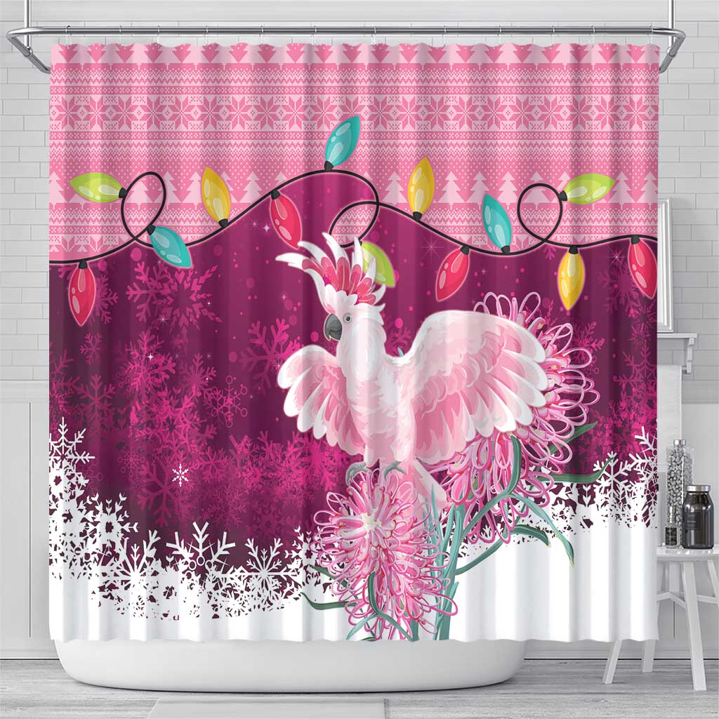 Pink Cockatoo Australia Christmas Shower Curtain Grevillea Eucalyptus Blossoms - Aussie Hoodie