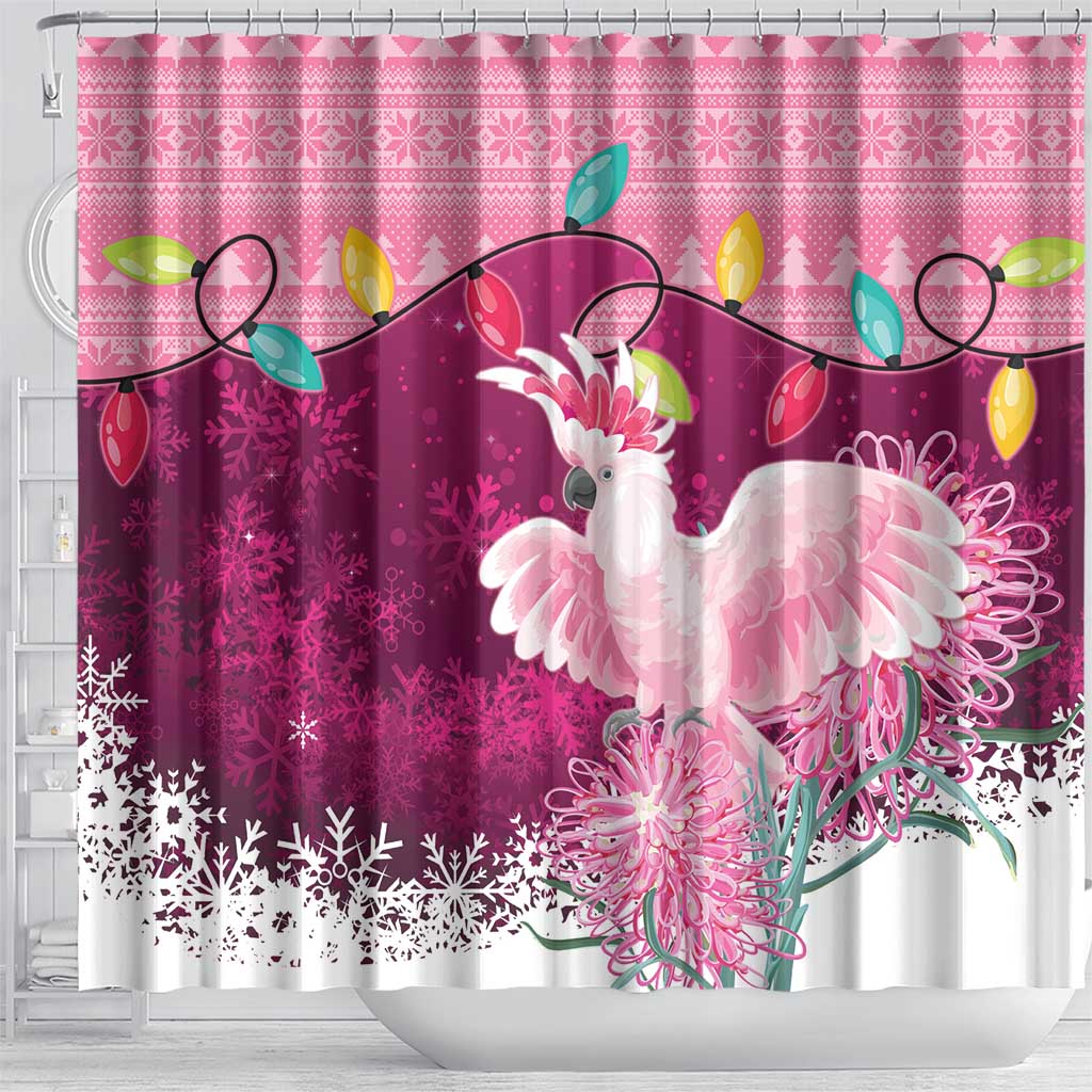 Pink Cockatoo Australia Christmas Shower Curtain Grevillea Eucalyptus Blossoms - Aussie Hoodie