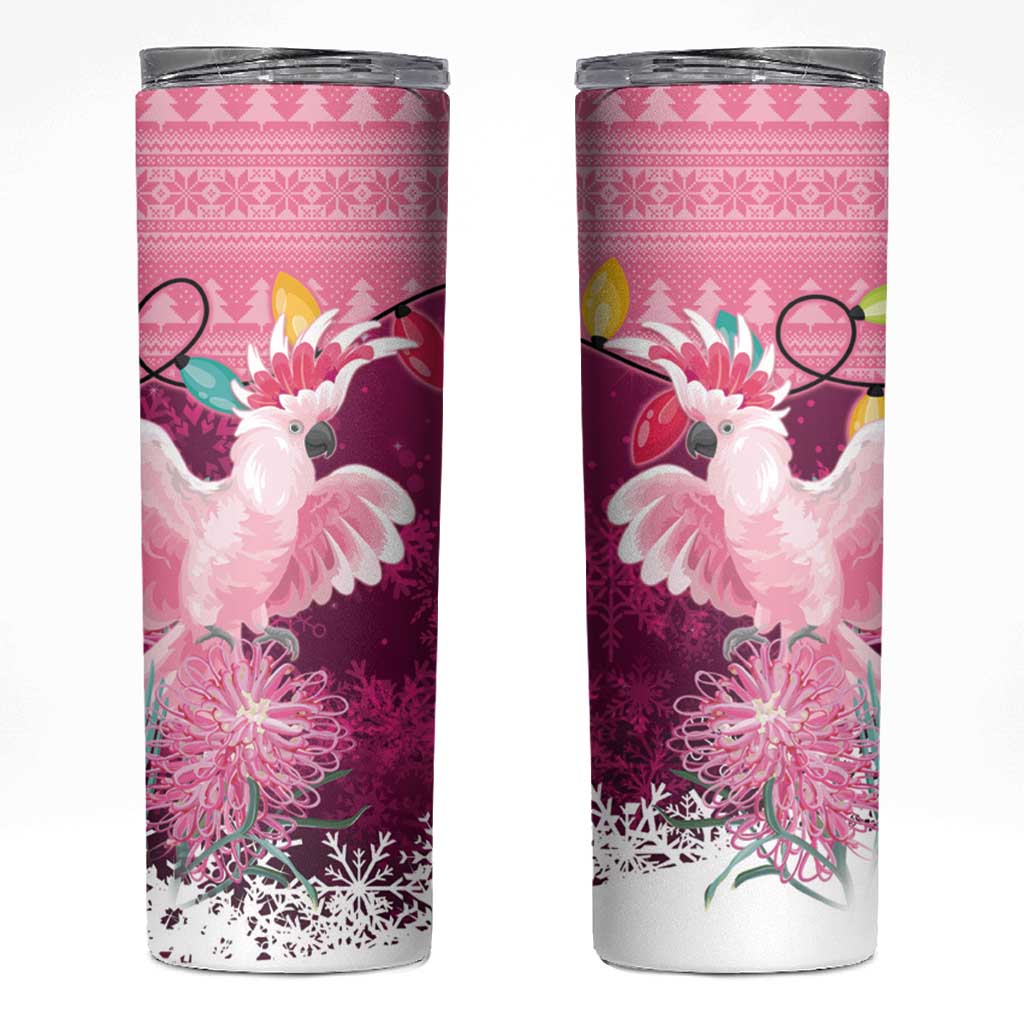 Pink Cockatoo Australia Christmas Skinny Tumbler Grevillea Eucalyptus Blossoms - Aussie Hoodie