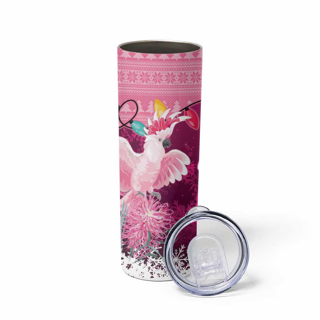 Pink Cockatoo Australia Christmas Skinny Tumbler Grevillea Eucalyptus Blossoms - Aussie Hoodie