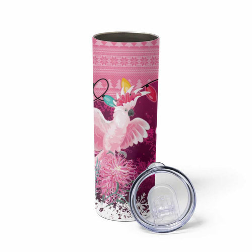 Pink Cockatoo Australia Christmas Skinny Tumbler Grevillea Eucalyptus Blossoms - Aussie Hoodie