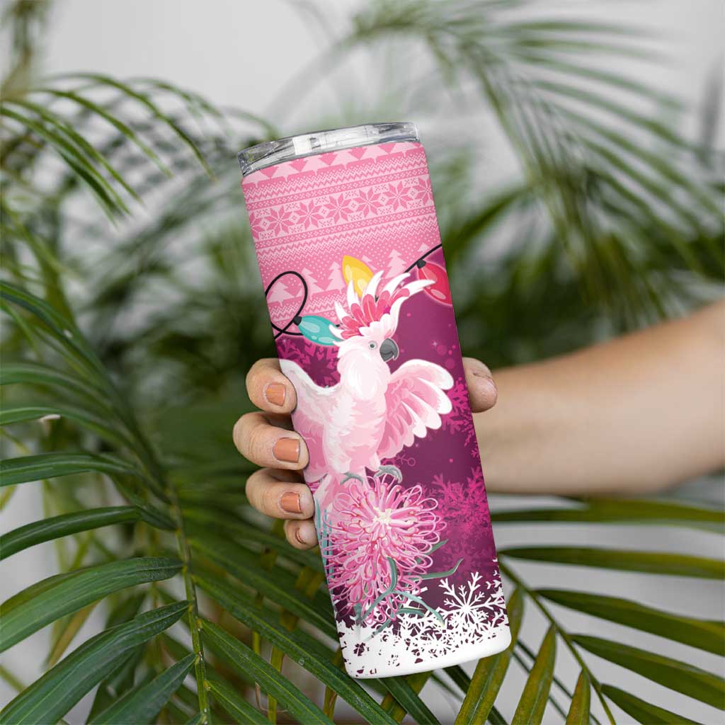 Pink Cockatoo Australia Christmas Skinny Tumbler Grevillea Eucalyptus Blossoms - Aussie Hoodie
