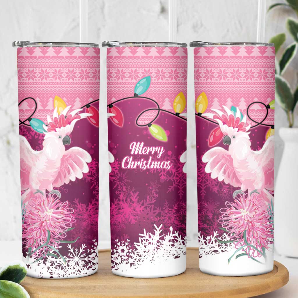 Pink Cockatoo Australia Christmas Skinny Tumbler Grevillea Eucalyptus Blossoms - Aussie Hoodie