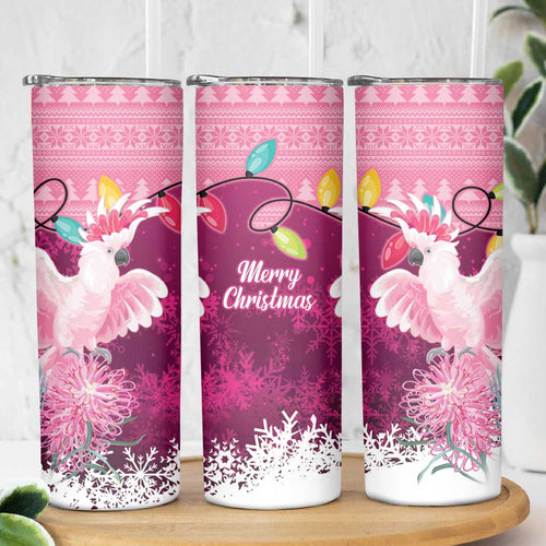 Pink Cockatoo Australia Christmas Skinny Tumbler Grevillea Eucalyptus Blossoms - Aussie Hoodie