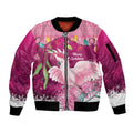 Pink Cockatoo Australia Christmas Sleeve Zip Bomber Jacket Grevillea Eucalyptus Blossoms - Aussie Hoodie