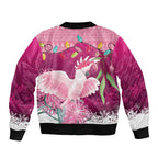 Pink Cockatoo Australia Christmas Sleeve Zip Bomber Jacket Grevillea Eucalyptus Blossoms - Aussie Hoodie