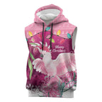 Pink Cockatoo Australia Christmas Sleeveless Hoodie Grevillea Eucalyptus Blossoms - Aussie Hoodie