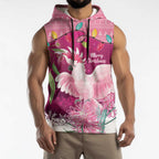 Pink Cockatoo Australia Christmas Sleeveless Hoodie Grevillea Eucalyptus Blossoms - Aussie Hoodie