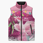 Pink Cockatoo Australia Christmas Sleeveless Puffer Jacket Grevillea Eucalyptus Blossoms - Aussie Hoodie